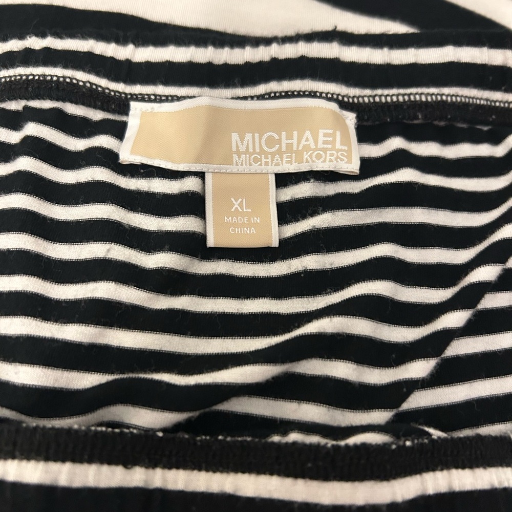 Michael Kors Black & White Striped Drawstring Maxi Skirt XL - Picture 3 of 5